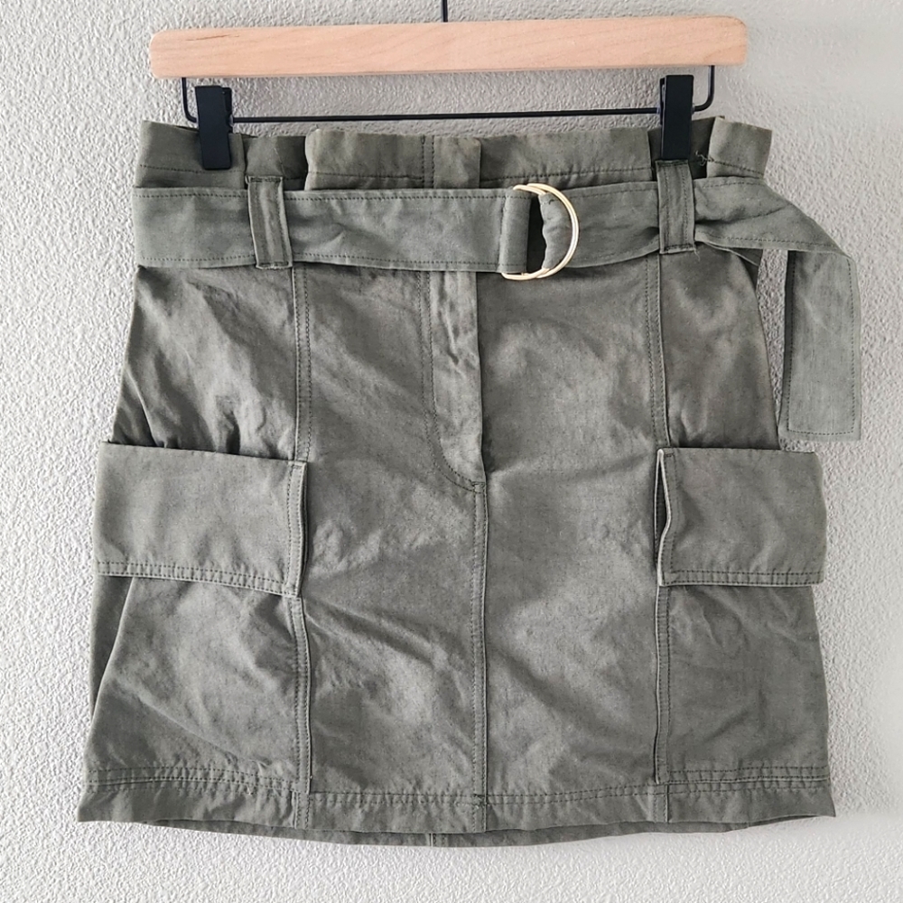 A.L.C. Kai Belted Cargo Mini Skirt Size 8 Army Olive Green Linen Cotton Revolve - Picture 3 of 11